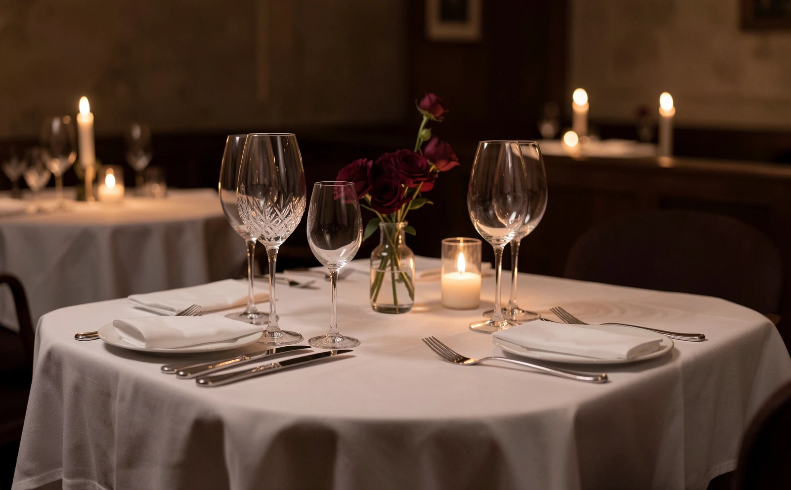 Elegant borddækning til en diskret date
